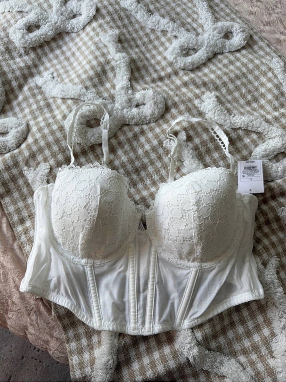 Women's Lace Longline Bustier Bra in Ivory - Unbranded